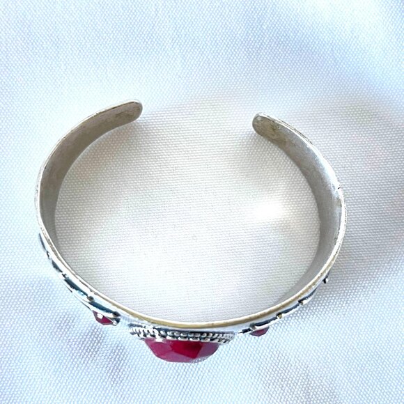 Lucky Brand Silver-Tone Red Stone Cuff Bracelet - Picture 7 of 10